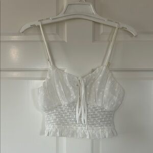 White Floral Smocked Crop Top